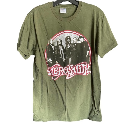 Bay Island Mens Aerosmith Graphic Concert Tee Shirt Short Sleeve Size L Green - Picture 1 of 5